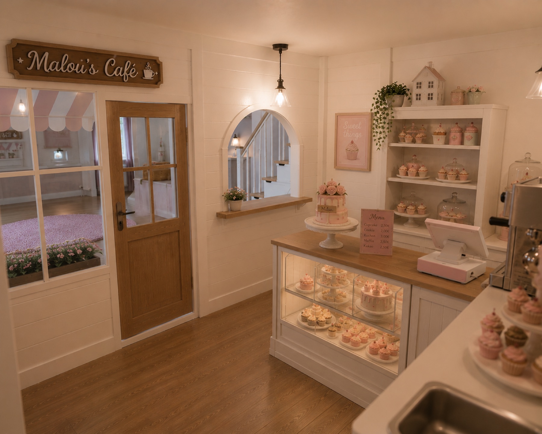 Von Artevia gestaltetes Malous Café in Rosa und Holz