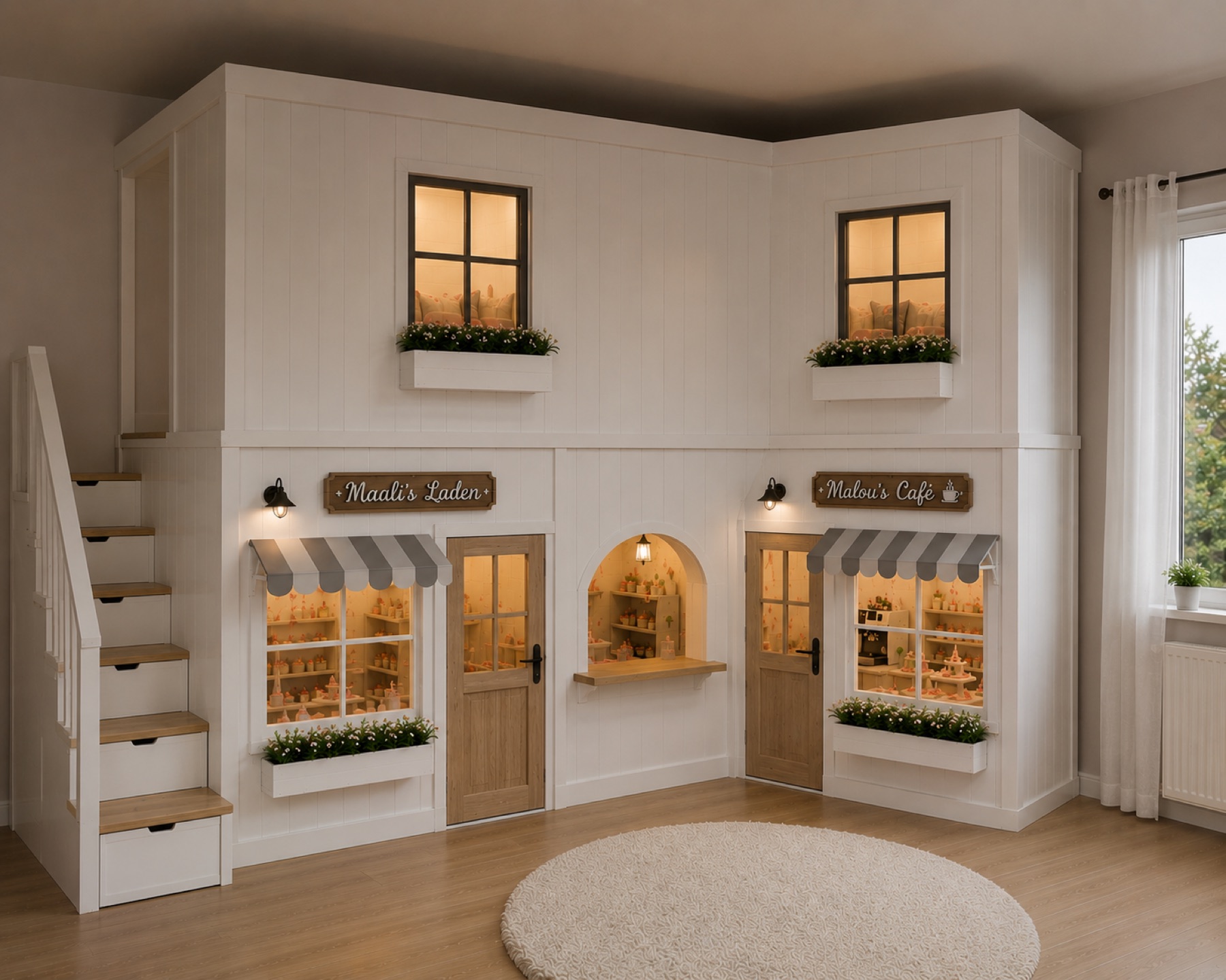 Von Artevia entworfene und gebaute Raum-in-Raum-Konstruktion mit Maalis Laden und Malous Café